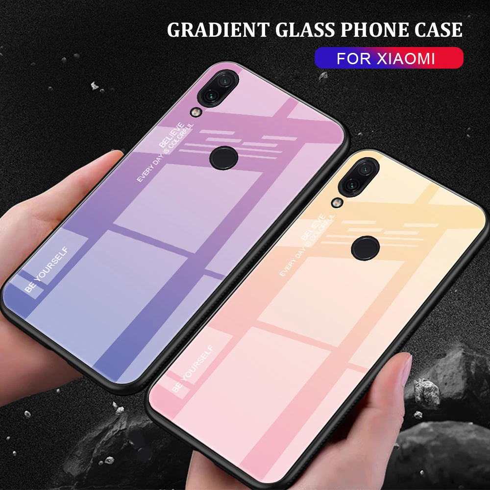 Phone Case For Redmi K20 Tempered Glass Xiaomi Note 7 6 5 Pro 6A Plus Aurora Gradient TPU Frame Cover |