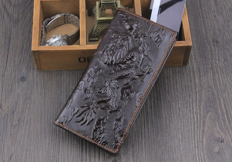 Китайский дракон, новинка, 3D, мужские длинные кошельки, натуральная кожа, тисненая, Винтажный дизайн, известный бренд, женский кошелек, клатч, кошелек