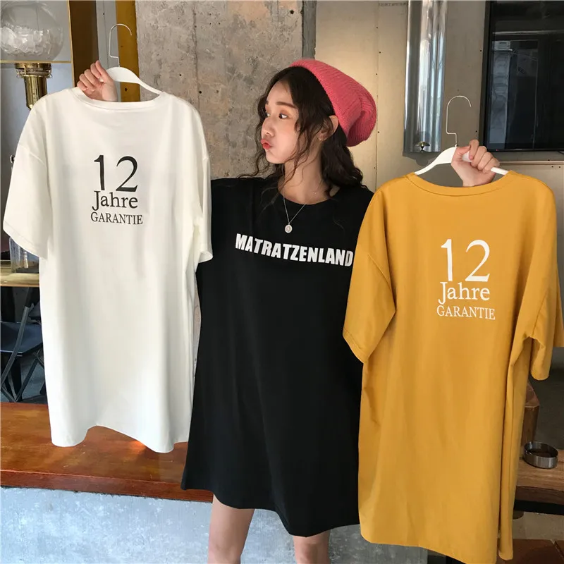 Корейская одежда oversize футболки для отдыха для женщин Письмо печати Длинная Футболка harajuku свободная футболка подруга уличная белые топы