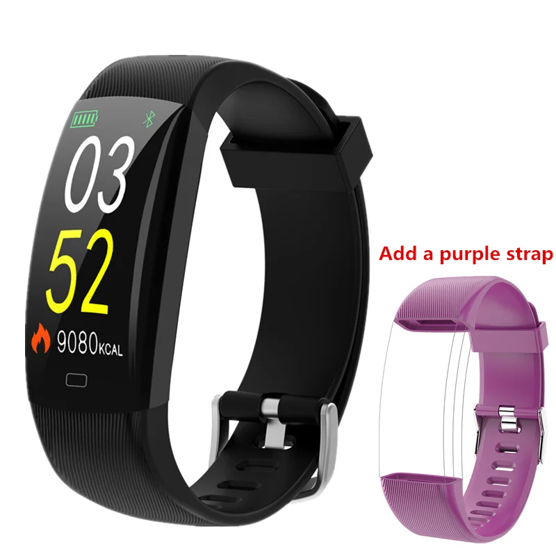 add a purple strap Dehwsg F64C Смарт Напульсники сердечного ритма Фитнес браслет шагомер IP68 Водонепроницаемый ремешок часы Цвет Экран для IOS Android телефон - Цвет: add a purple strap