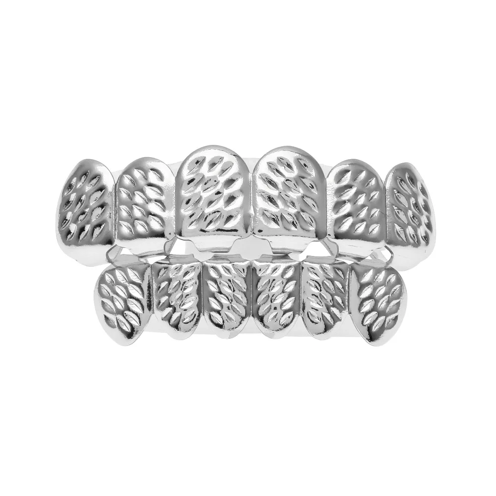 Хип хоп для мужчин зубы Grillz вырезка узор Цвет серебристый, золотой Ложные Топ и дно зуб кепки дентальные украшения Набор для wo мужчин украшения - Окраска металла: Silver Set