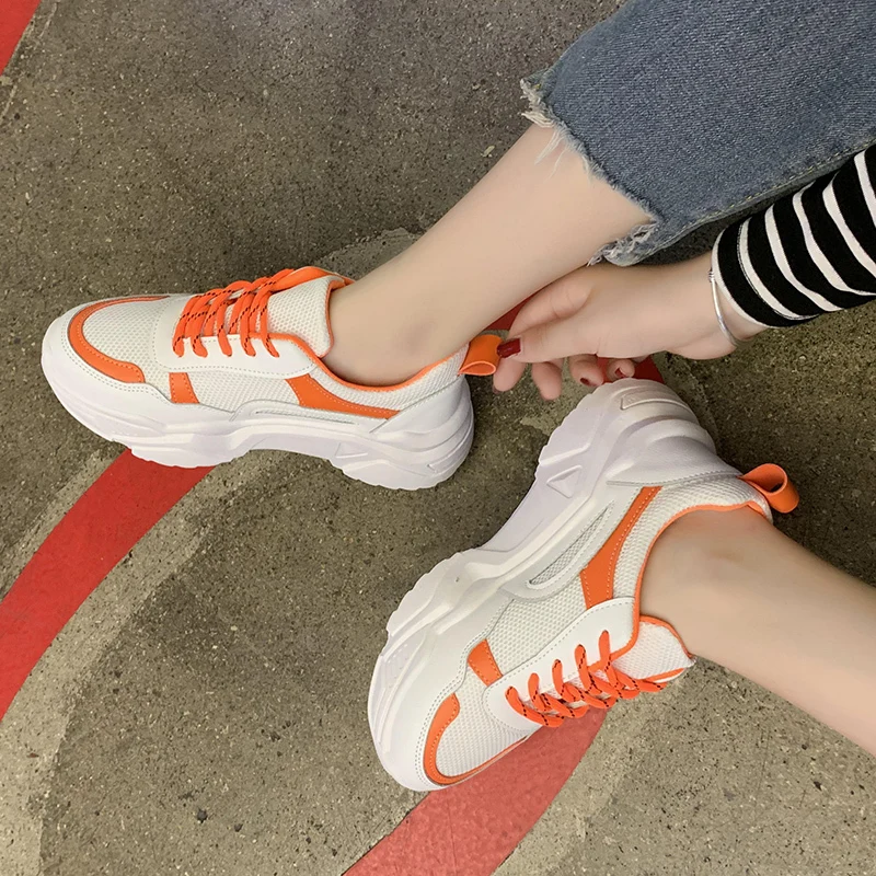 

Platform Sneakers Women Shoes Woman Lace Up Air Mesh Vulcanized Shoes Stretch Fabric Casual Shoes Female Loafers Ladies Flats