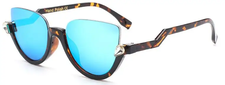 C5 leopard blue Винтажные Солнцезащитные очки "кошачий глаз" с полуоправой, прозрачные линзы, стразы, Классические солнцезащитные очки, роскошные брендовые дизайнерские сексуальные очки - Цвет линз: C5 leopard blue