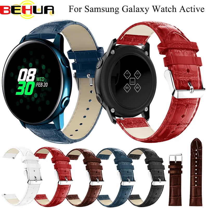 

New 20mm Watch Strap Band Leather For Samsung Galaxy Watch active 42mm Smart Watch Bands Replacement Accessories correa Bracelet