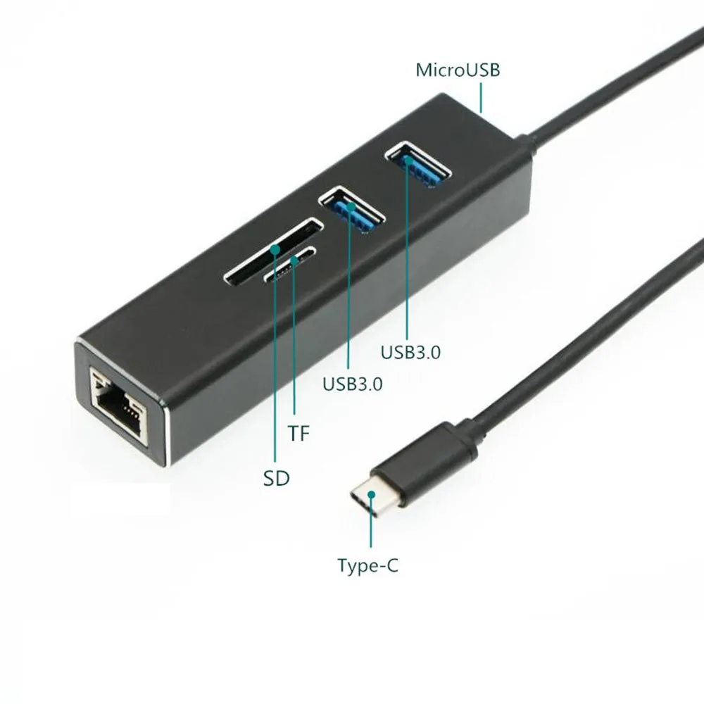 5 в 1 USB C концентратор type до 2 портов USB3.0 + TF/SD карта RJ45 LAN (выход) usb адаптер Multifunion для