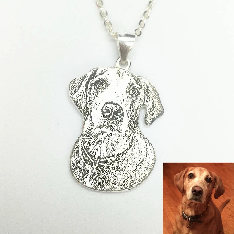 Custom Dogs Sliver Pet Necklace Personalized Photo Picture Cat and Dog Pictures Pendant Portrait Charm Jewelry Loss Gift | Украшения и