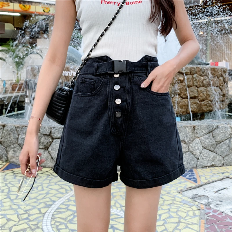 Джинсовые шорты с высокой талией женские летние 2019 большие размеры свободные