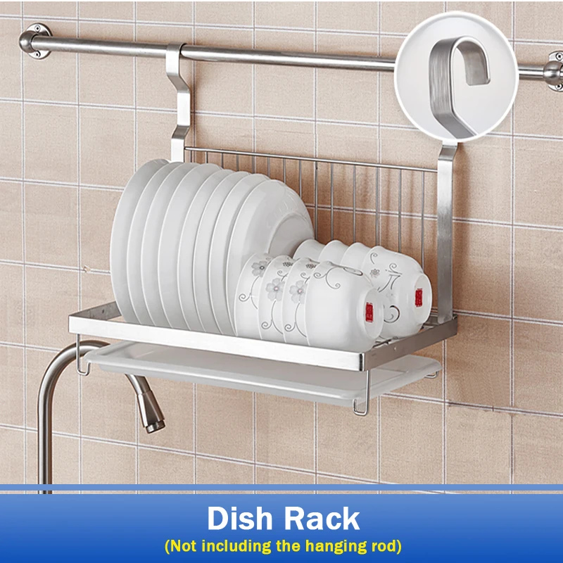 Dish Rack Кухонная полка из нержавеющей стали, настенные держатели для подвесного хранения, крестообразная трубка, подставка для посуды, кухонные органайзеры, инструменты - Цвет: Dish Rack