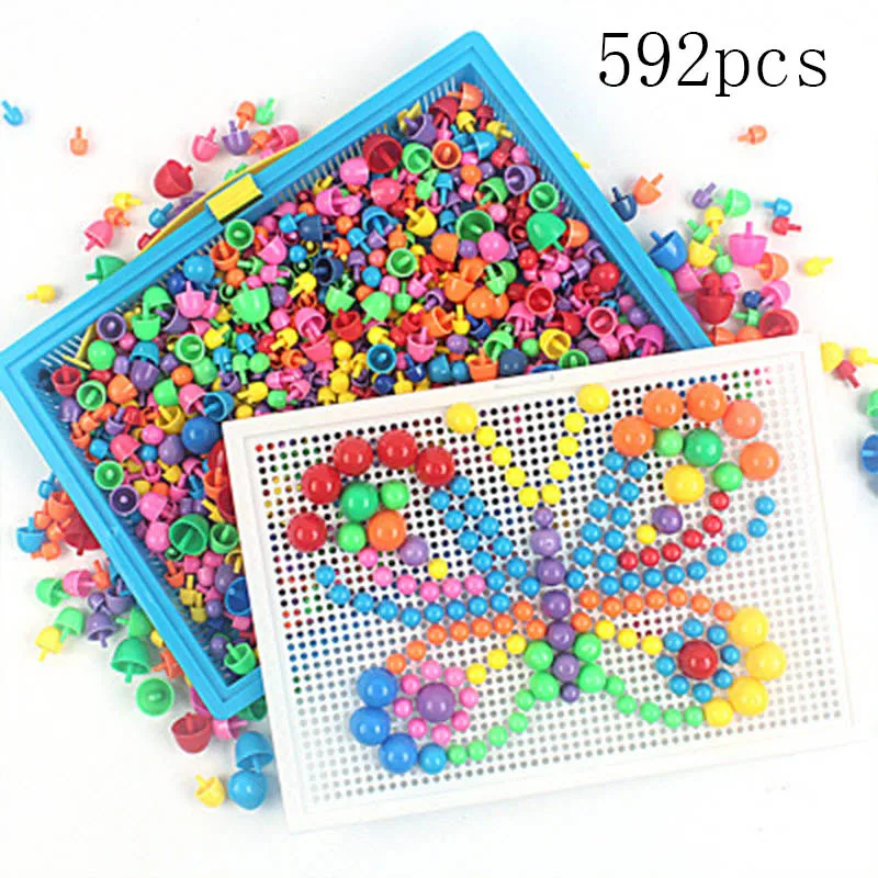 592pcs 296/592pcs Children Composite Intellectual Toys Educational Mushroom Nail Kit Toys For Kids Gifts DIY Mosaic Picture Puzzle Toys - Цвет: 592pcs