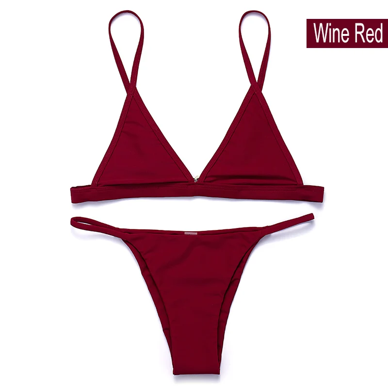 wine red Сексуальные Женщины Купальник Микро Бикини Установить Купальники С Холтер Ремень Купальники Бразильский нижняя Монокини - Цвет: wine red