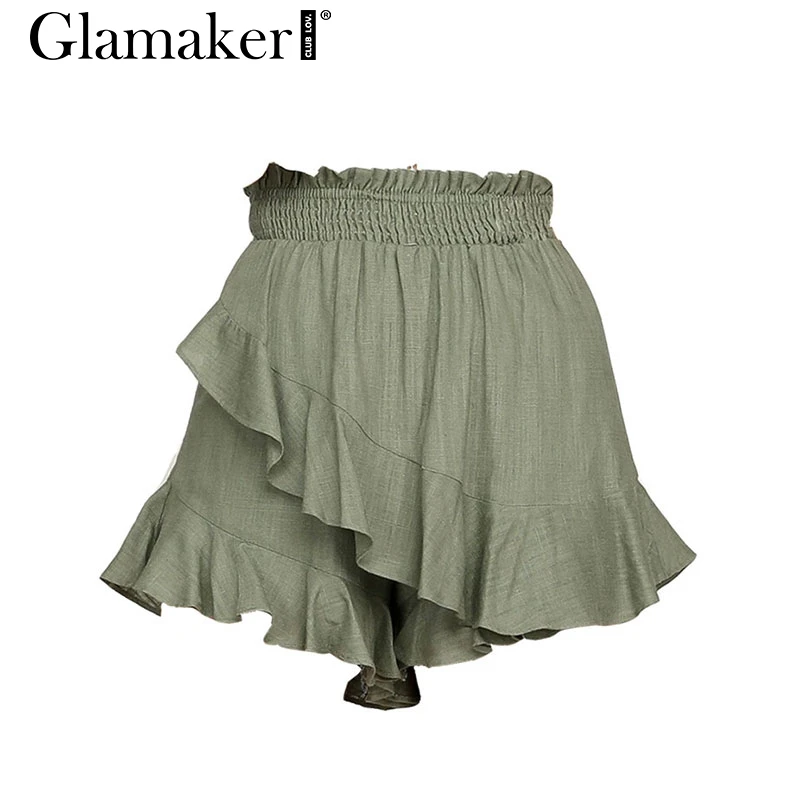 Glamaker гофрированные сексуальные шорты с высокой талией женские свободные юбки Шорты повседневные летние мини шорты женские весенние Клубные тонкие пляжные шорты