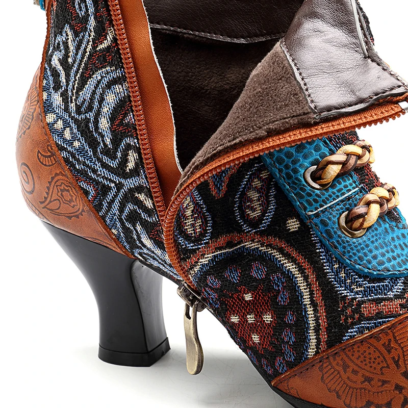 Socofy/зимние ботинки из натуральной кожи в стиле ретро; женская обувь; сезон осень; коллекция года; винтажные Женские Ботильоны на каблуке; botas mujer