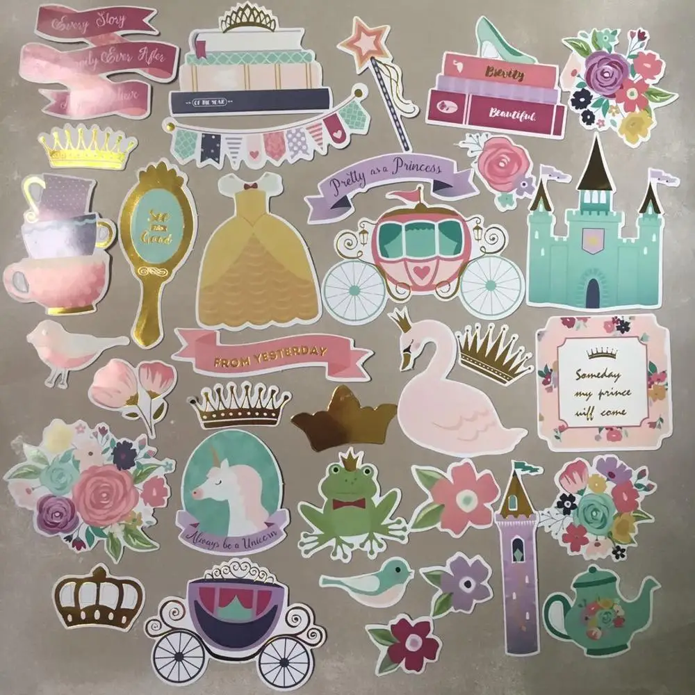 

34 шт. Тыква карета замок фольга из золотой бумаги высечки наклейки для DIY Скрапбукинг карты изготовление ремесел/Фотоальбом украшения