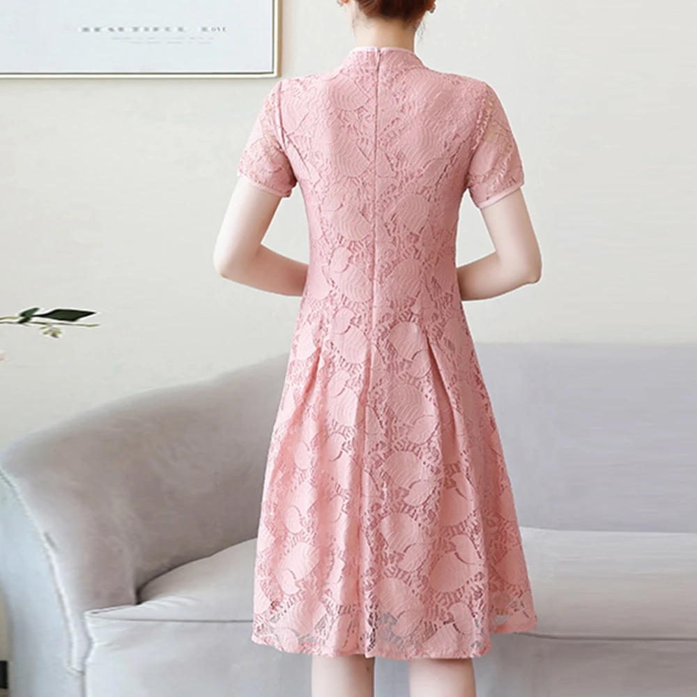 Женское кружевное платье с коротким рукавом FTGSDLONG элегантное трапециевидной