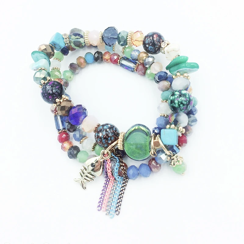 hangjing 3pcs /set bohemian 2019 new trendy charm tassel unique adjustable crystal nature stone bead bracelets women | Украшения и