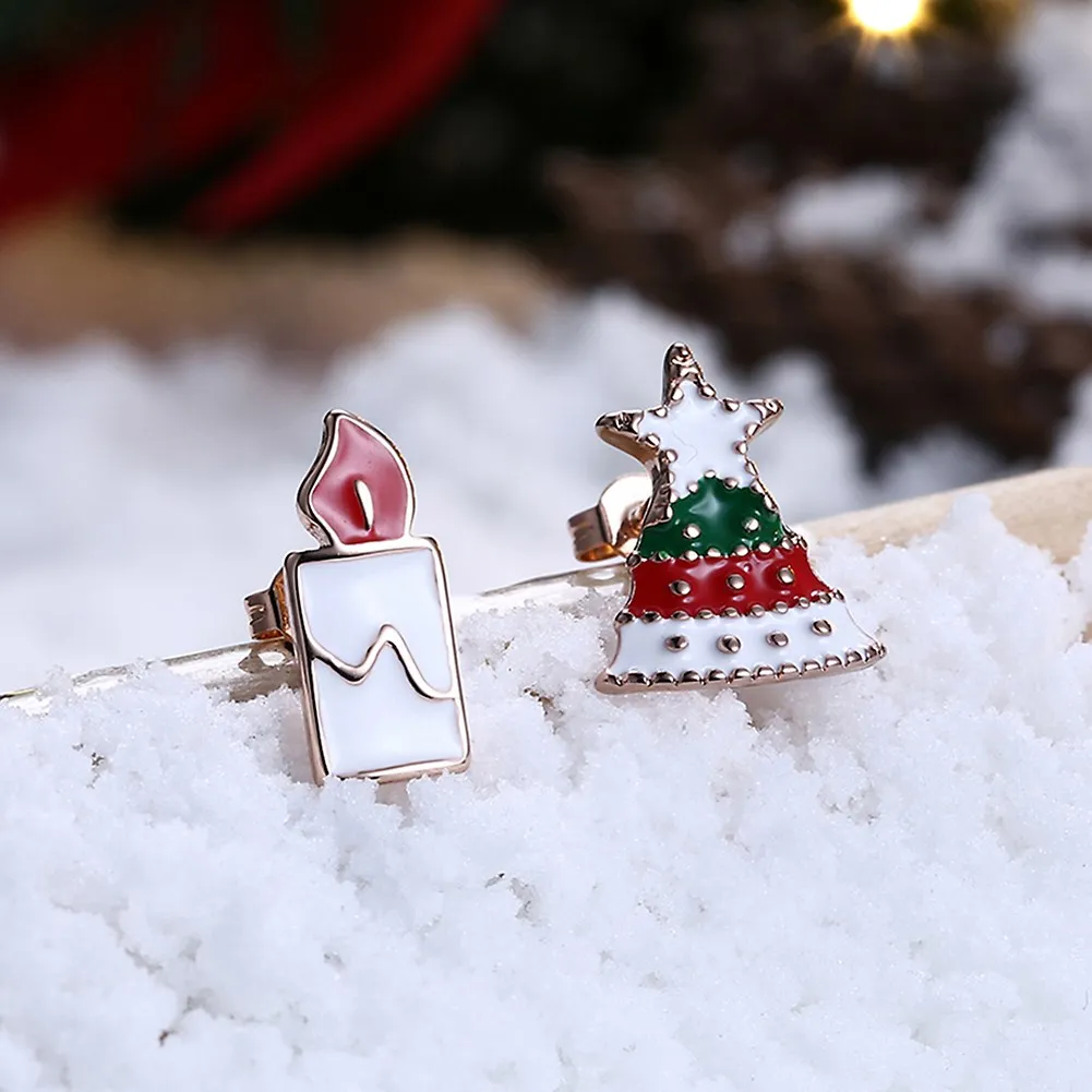 Kemstone Christmas Tree Candle Stud Earrings Asymmetrical Women Party | Украшения и аксессуары