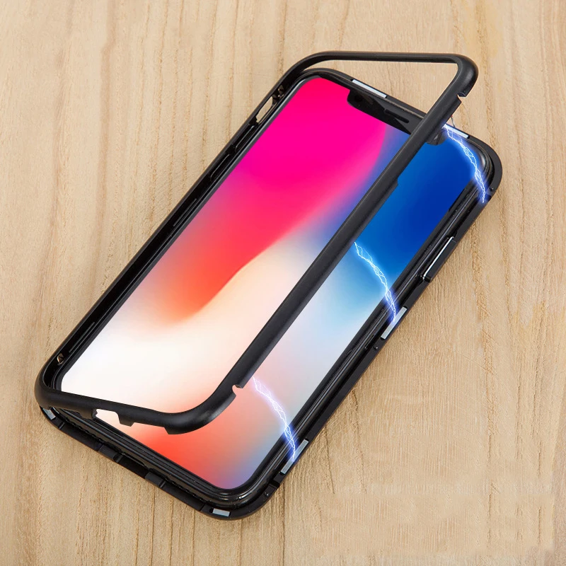 Magnetic Adsorption Phone Case For iPhone XS MAX 6 6S Plus Metal Tempered Glass Back Magnet Cases Cover X 8 7 |