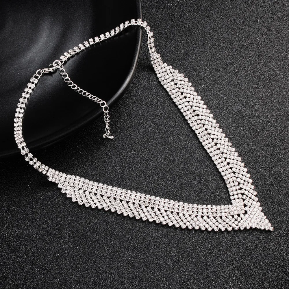 Romantic Gold Chain Necklace Women Jewelry Bohemian Maxi Necklaces Choker Stone Crystal Pendant Cavicle Chain Collares