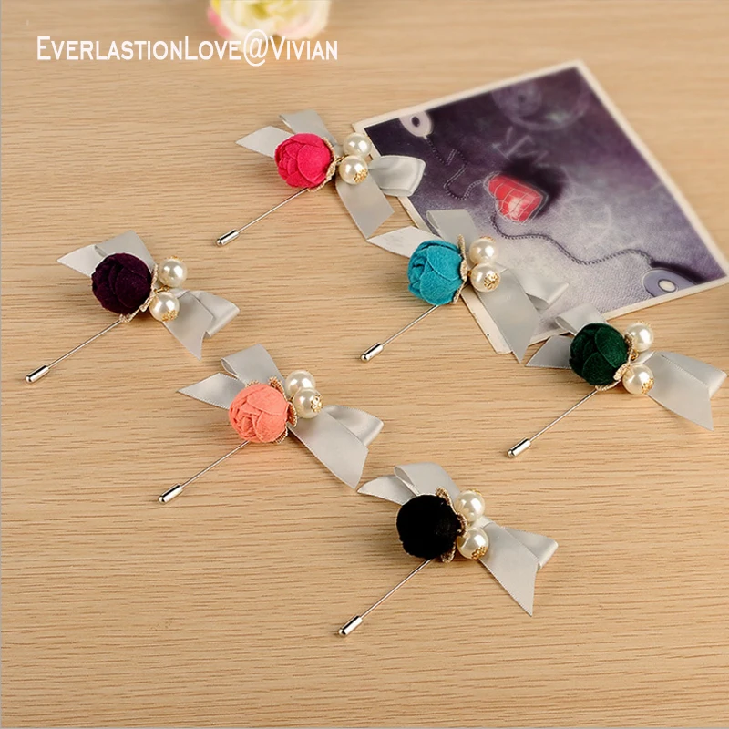 ELLV Fashion Women flower bow Brooch accessories Vintage Imitation pearl brooches Fabric rose pins for women's decoration | Украшения и