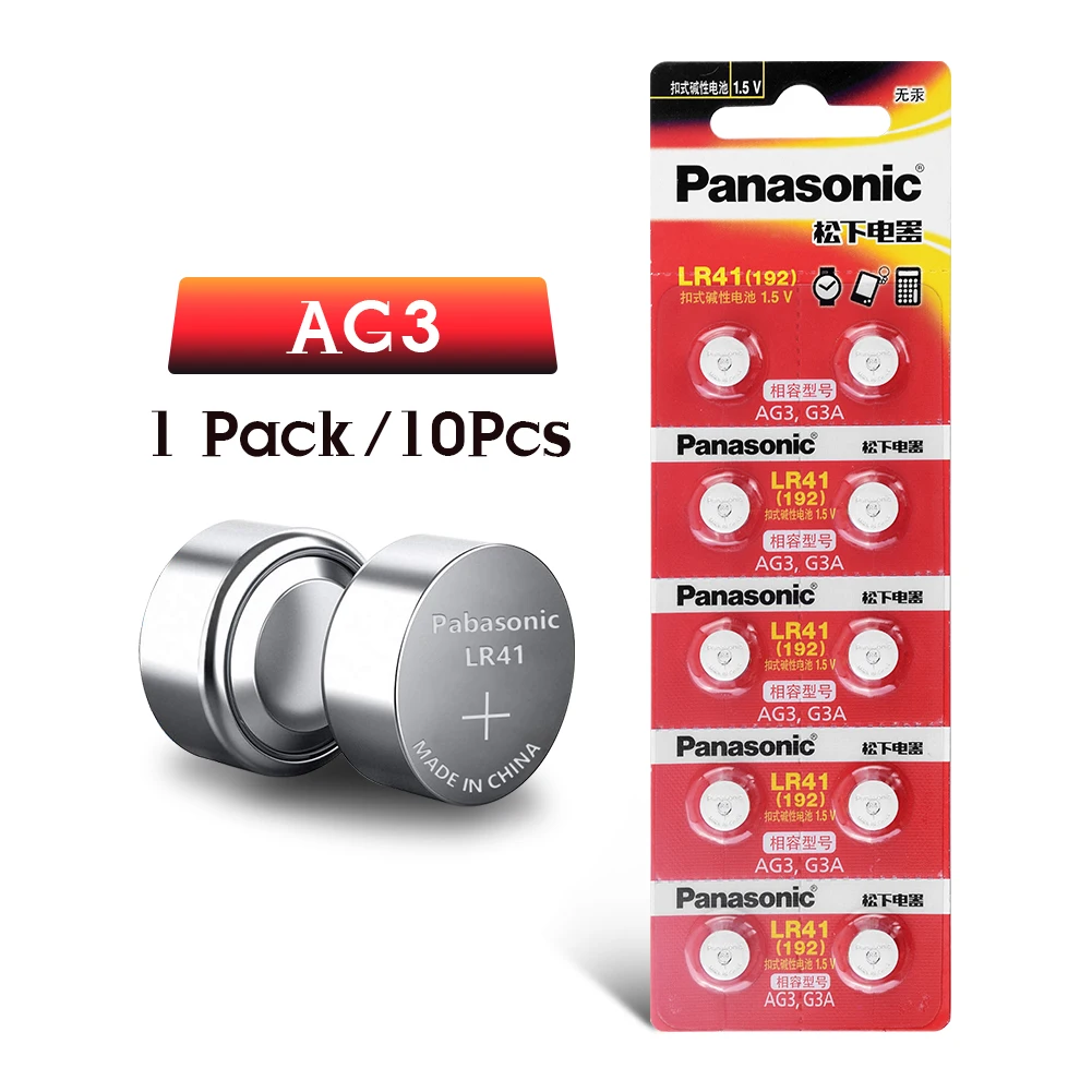 10 шт. LR41 кнопочные батарейки Panasonic SR41 AG3 G3A L736 192 392A Zn/MnO2 1,5 V литиевые батарейки