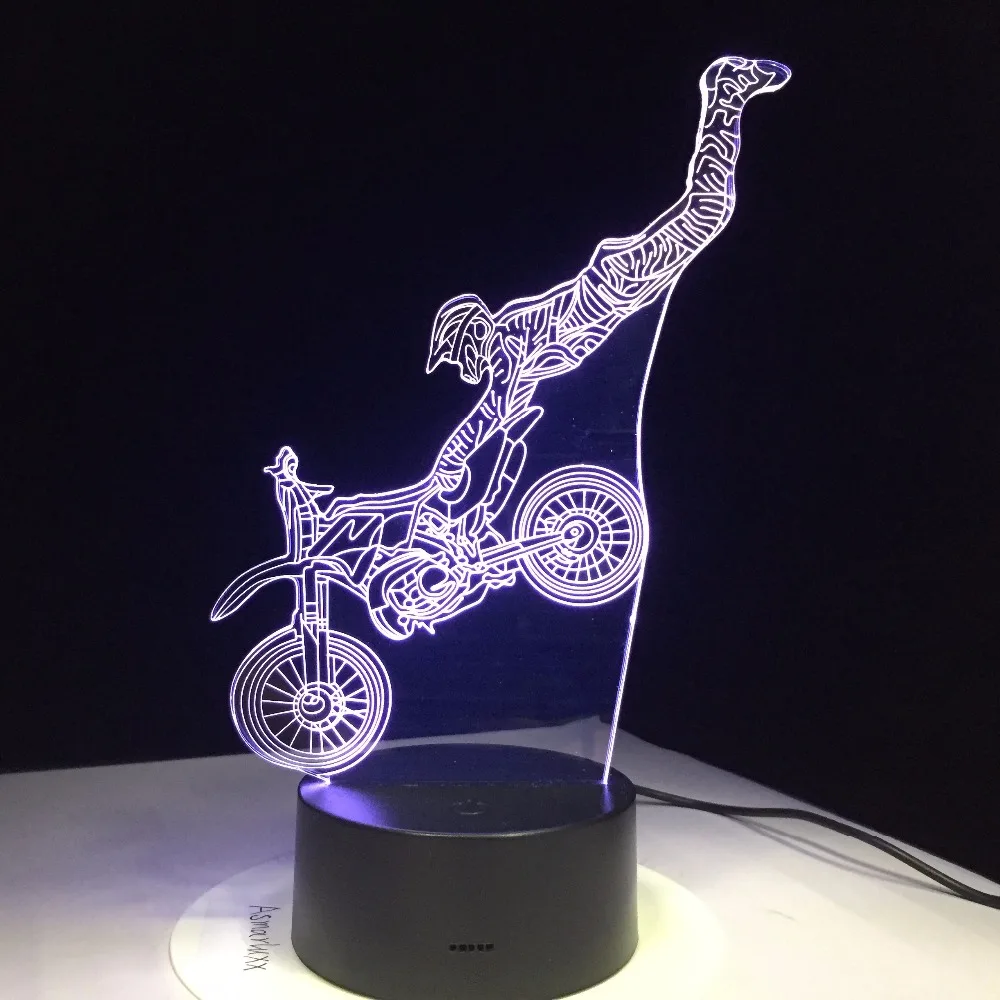 Акробатических мотоцикл 3D лампа 7 Цвета сенсорный Управление Led визуальное