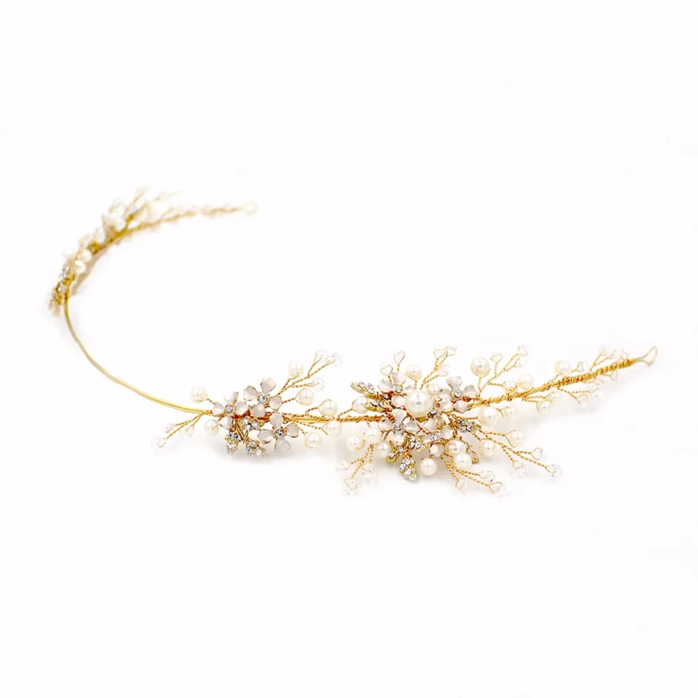 

Wedding Dress Accessories Fashion Crystal Hairbands Floral Handmade Hair Accessory Bride Headband Gold O344