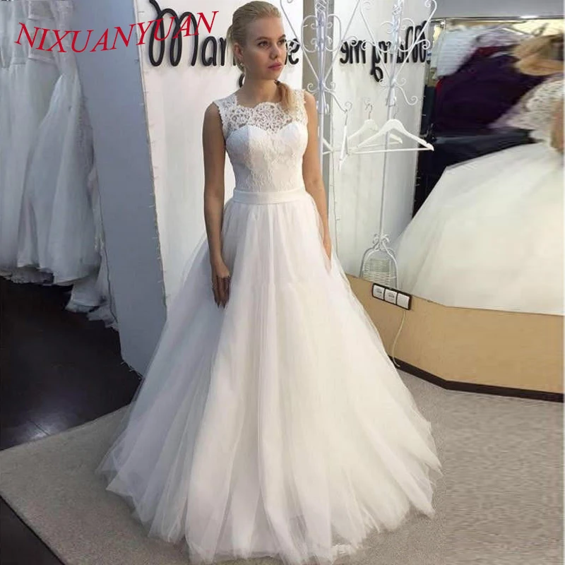 

White Satin Wedding Dresses 2019 New A Line Sweep Train Backless Simple Bridal Dress Vestido De Casameto Cheap Robe De Mariage