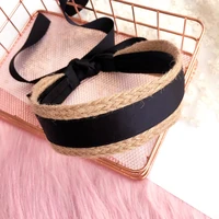 straw weave black ribbon headband hand made tie knot hair accessories for girls hair bows hair band headbands for women