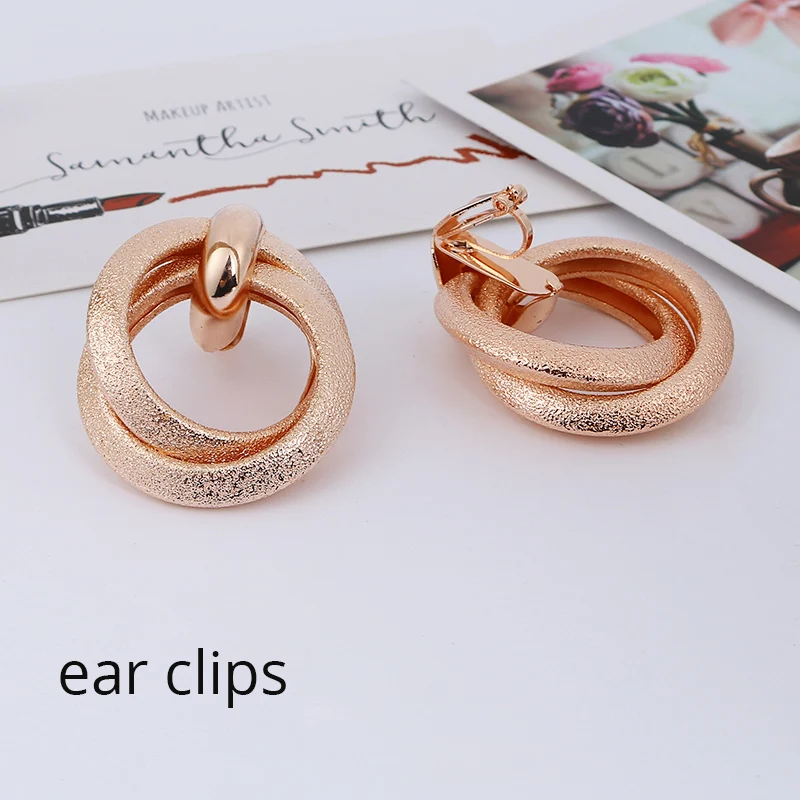 rose clip Прочные металлические золотые серьги-клипсы для женщин без пирсинга, двойные круглые геометрические клипсы в стиле панк, модные ювелирные изделия Brincos - Окраска металла: rose clip