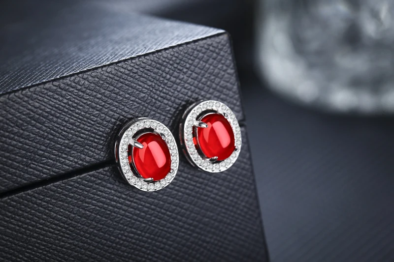 Женские серьги гвоздики в стиле ретро Yanleyu овальный камень гранат ювелирное