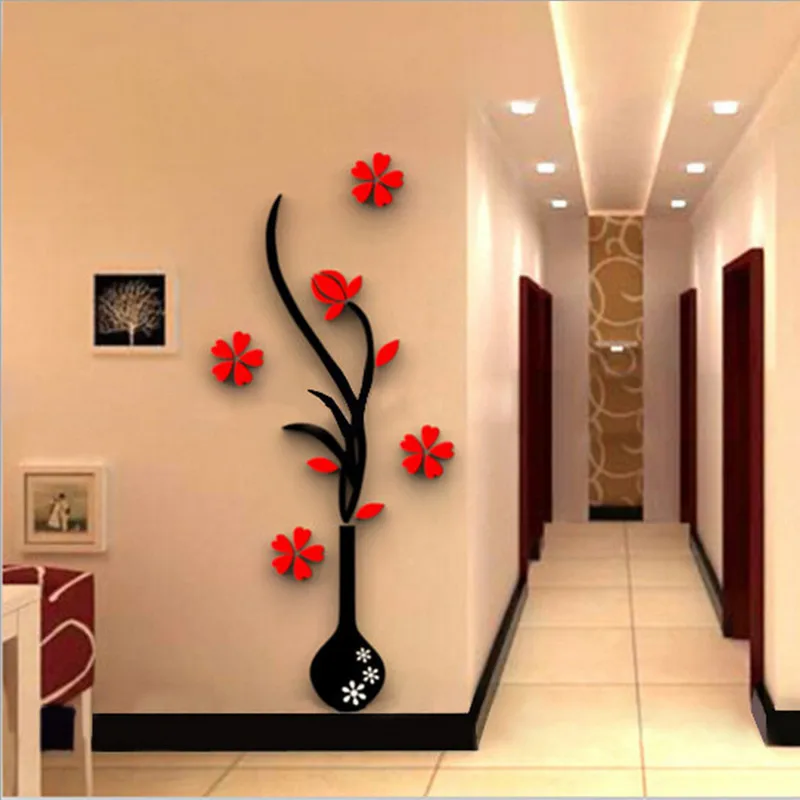 

5 Size Colorful Multi-Pieces Flower Vase 3D Acrylic Decoration Wall Sticker DIY Art Wall Poster Home Decor Bedroom Wallstick