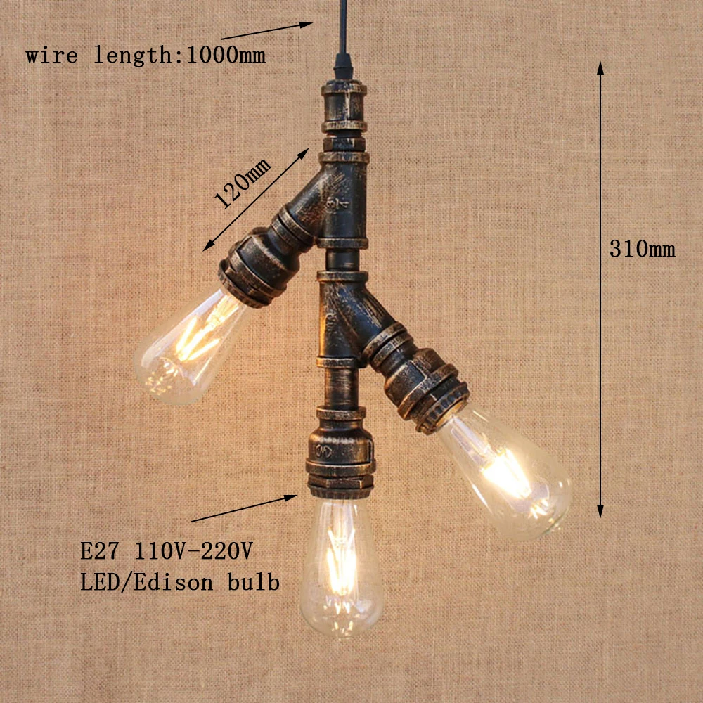 

2 style Loft industrial Iron steam punk water Pipe Vintage pendant lamp cord e27 lights for personalized bar dining/living room