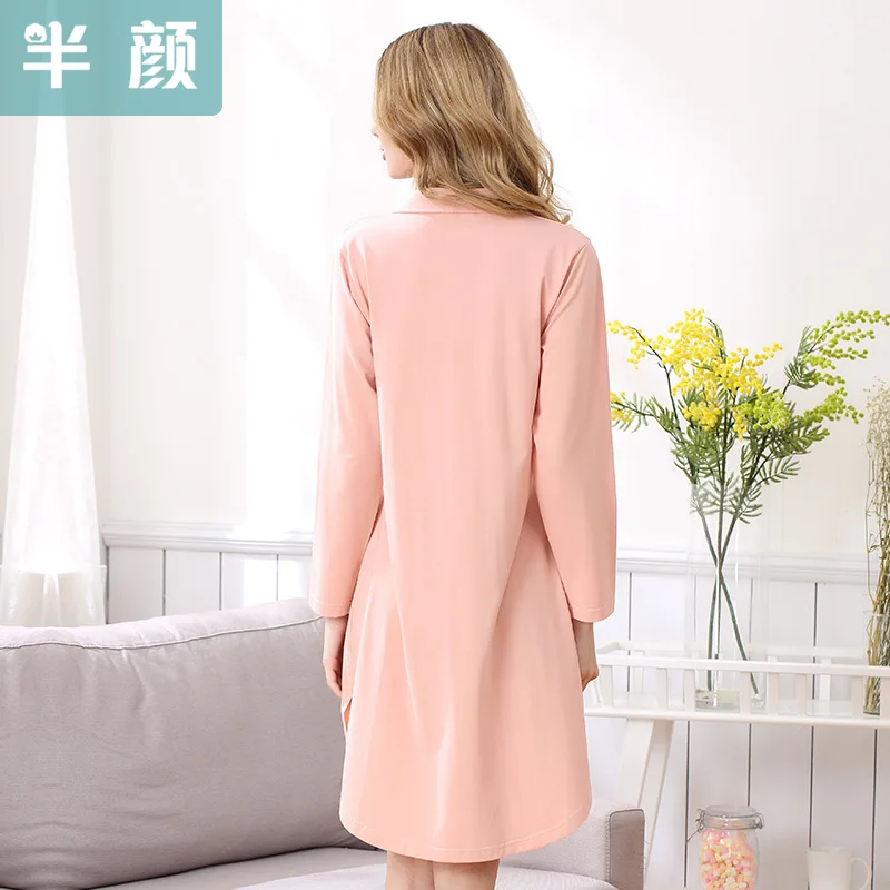 Женская хлопковая ночная рубашка однотонная двухцветная с длинным рукавом