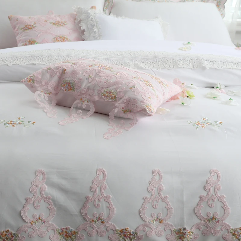 Комплект постельного белья из египетского хлопка с кружевом мягкое постельное