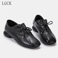 plus size 34 42 genuine leather women shoes autumn flats oxford shoes for women low heel loafers lace up shoese harajuku shoes