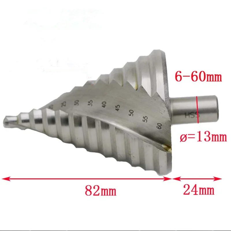 

1PC 6-60mm Hss Step Cone Drill Bit Hole Cutter Set For Wood Plastic Metal Drilling Shank Dia 13mm Metric 12 Steps Step Drill Bit