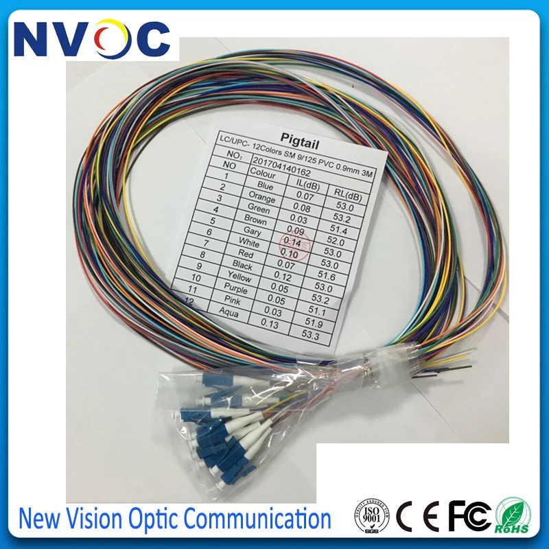 12 волокон LC/UPC 9/125 волоконно оптический косичка цветов SM(9/125) G652D Φ 1 5 м 2