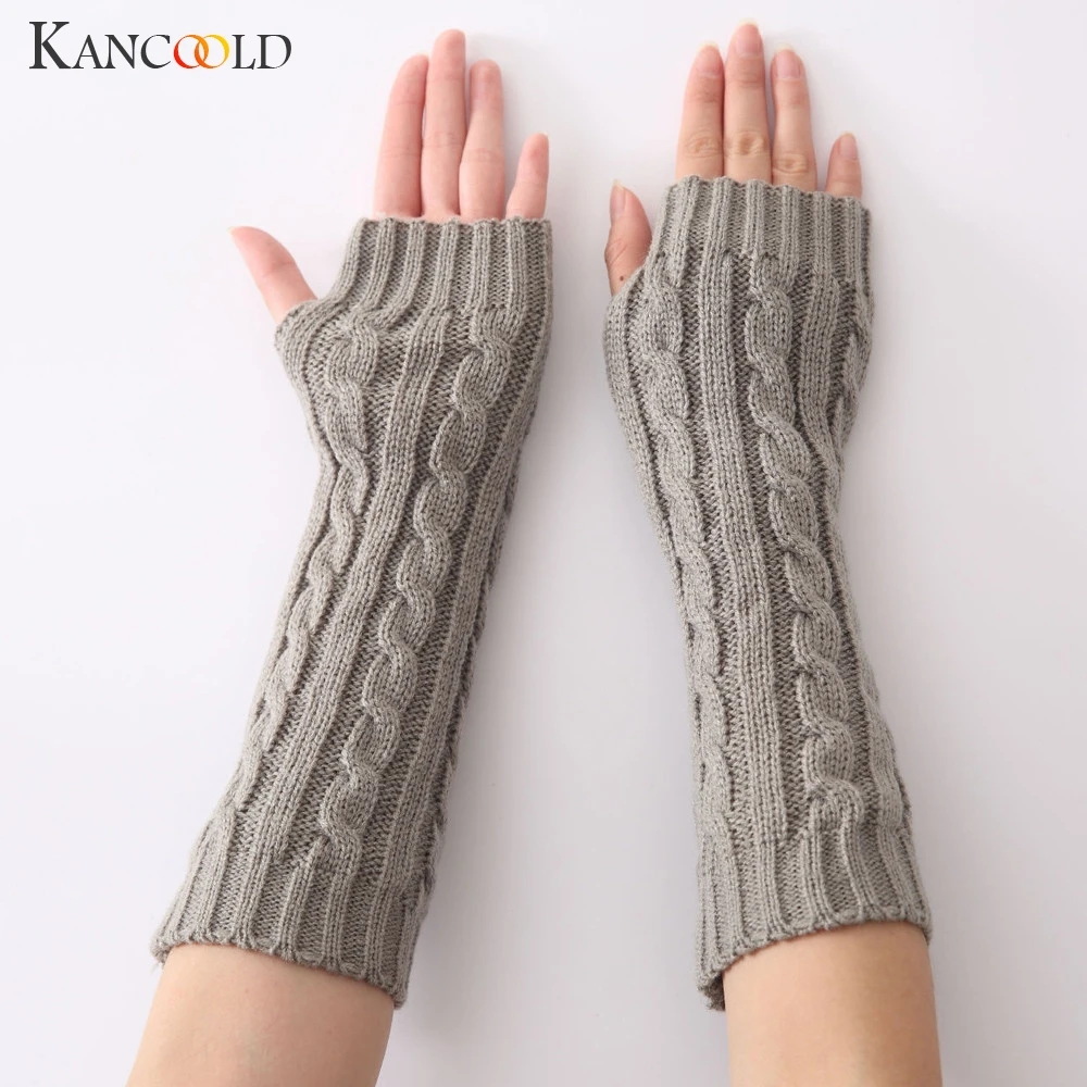 Женские зимние перчатки kancoold, одноцветные, теплые, вязанные, длинные, без пальцев, варежки, твист, новые, женские перчатки 2018NOV28