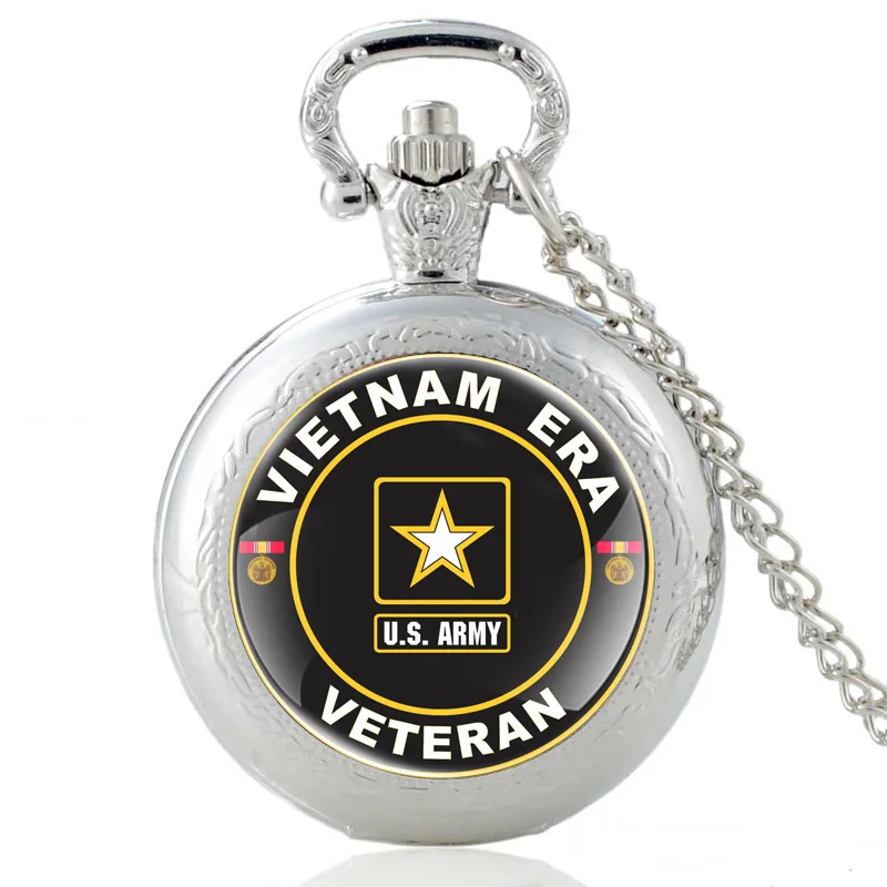 

Antique Bronze Vietnam Era Veteran Quartz Pocket Watch Classic Men US Army Military Necklace Wacthes