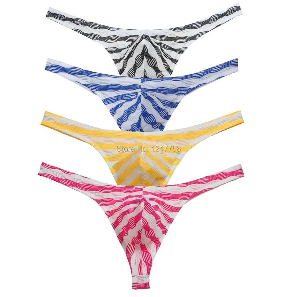 

Sexy Men's Grille Cloth Bikini Thongs Underwear MaleT-Back Striped G-Strings