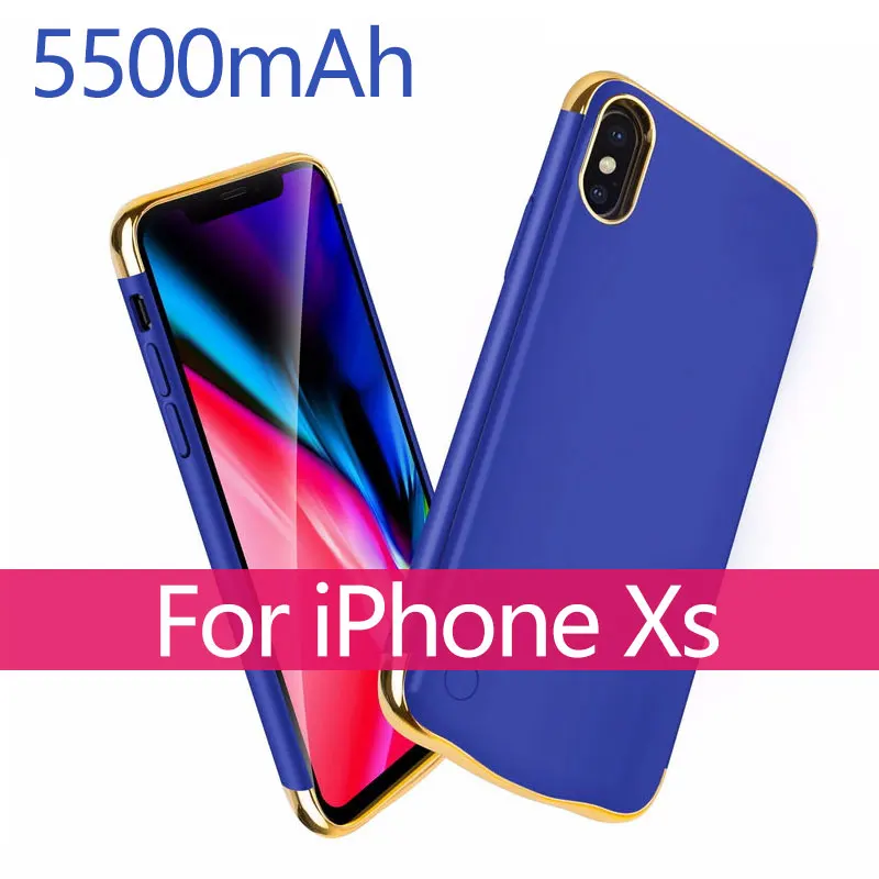 Xs Blue Батарея чехол для iPhone X XR XS xsmax 5500/6000 мА/ч, внешняя Батарея Зарядное устройство чехол резервного копирования Мощность банк Портативный Мощность зарядный чехол - Цвет: Xs Blue