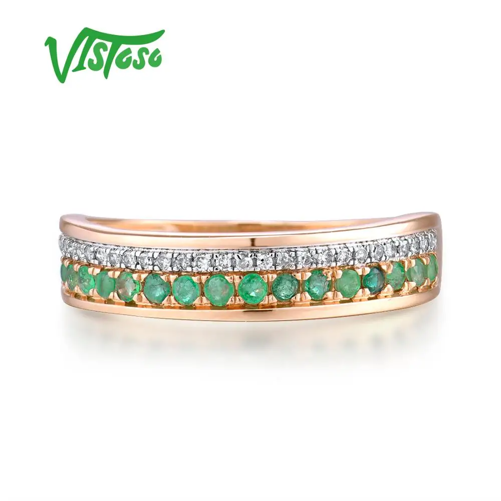 VISTOSO 14 K кольца из розового золота для Леди Подлинная блестящая Бриллиантовая необычная Рубиновая/Сапфировая/Изумрудное обручение юбилей шикарные ювелирные изделия