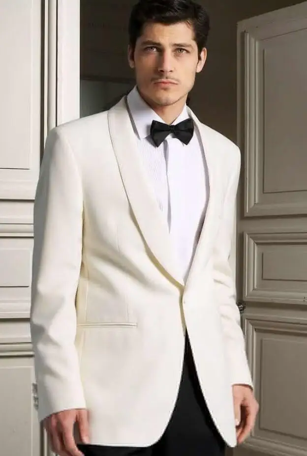 

2018 White Groom Tuxedos Men Wedding Suits Lapel Jacket One Button Groomsmen