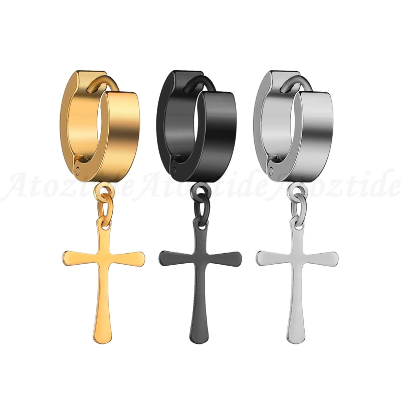Atoztide 1pcs Stainless Steel Piercing Cross Stud Earrings For Women Men Personality Black Tassel Barbell Party | Украшения и