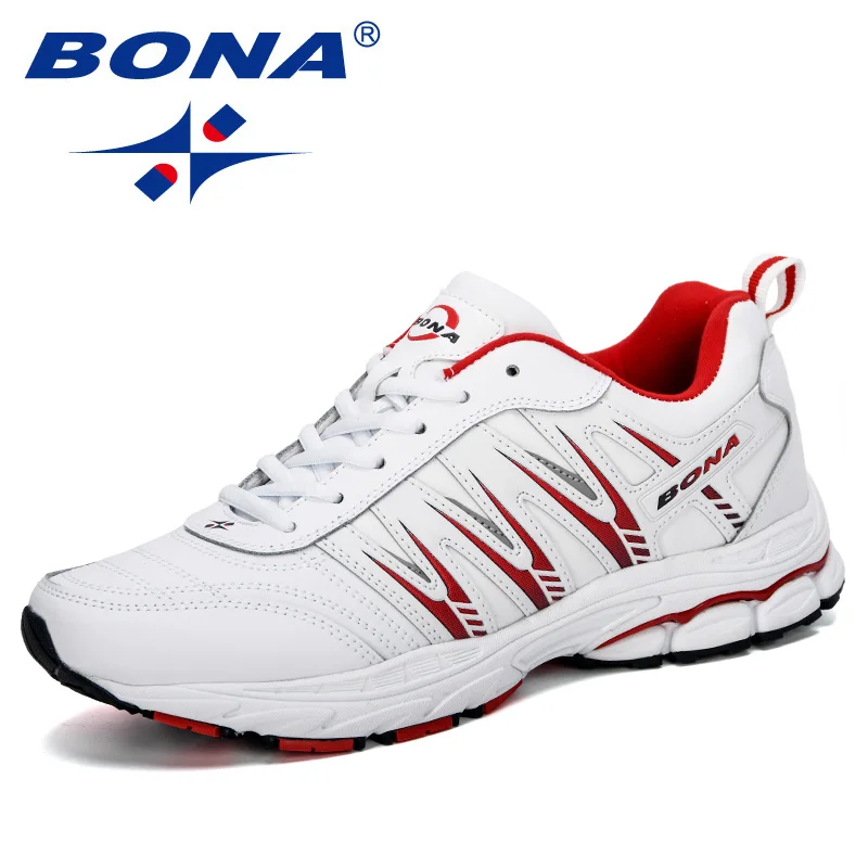 White deep blue red BONA/Новинка года; стильные мужские кроссовки для бега; дышащие уличные спортивные кроссовки; мужские легкие спортивные кроссовки; Zapatos - Цвет: White deep blue red