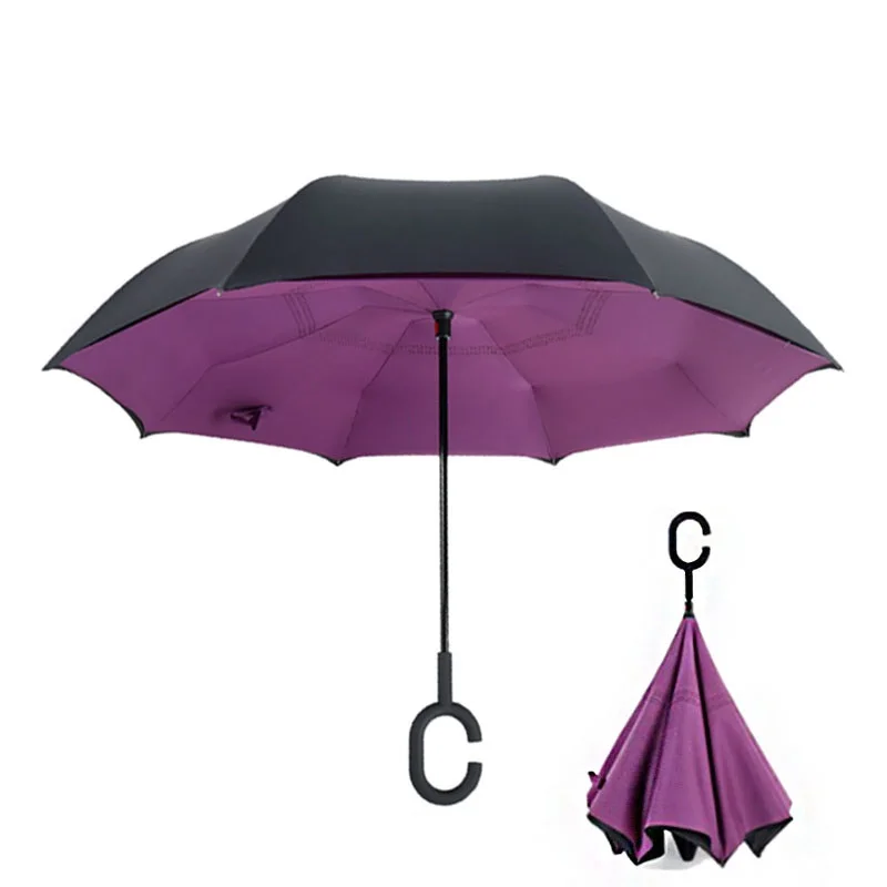 Purple Перевернутый складной зонтик, двойной слой, непрозрачная ткань Unbrellas, защита от ультрафиолета, ветрозащитный, непромокаемый, для женщин, зонты от дождя - Цвет: Purple