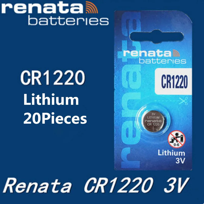 20 шт./лот renata литиевая батарея CR1220 3В % 100 оригинальный бренд 1220 батарея|battery cr1220|1220