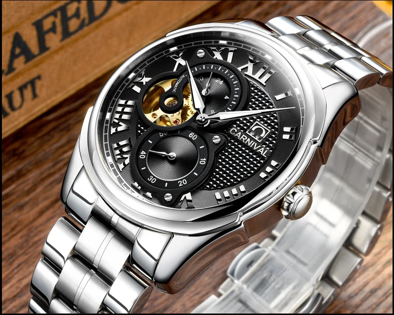 Роскошные карнавальные часы мужские часы-скелетоны сапфировые серебристые из