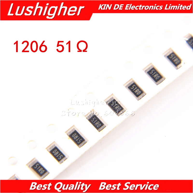 100 шт. 1206 SMD резистор 1% 51ohm 510 51R 51R0|Резисторы| |