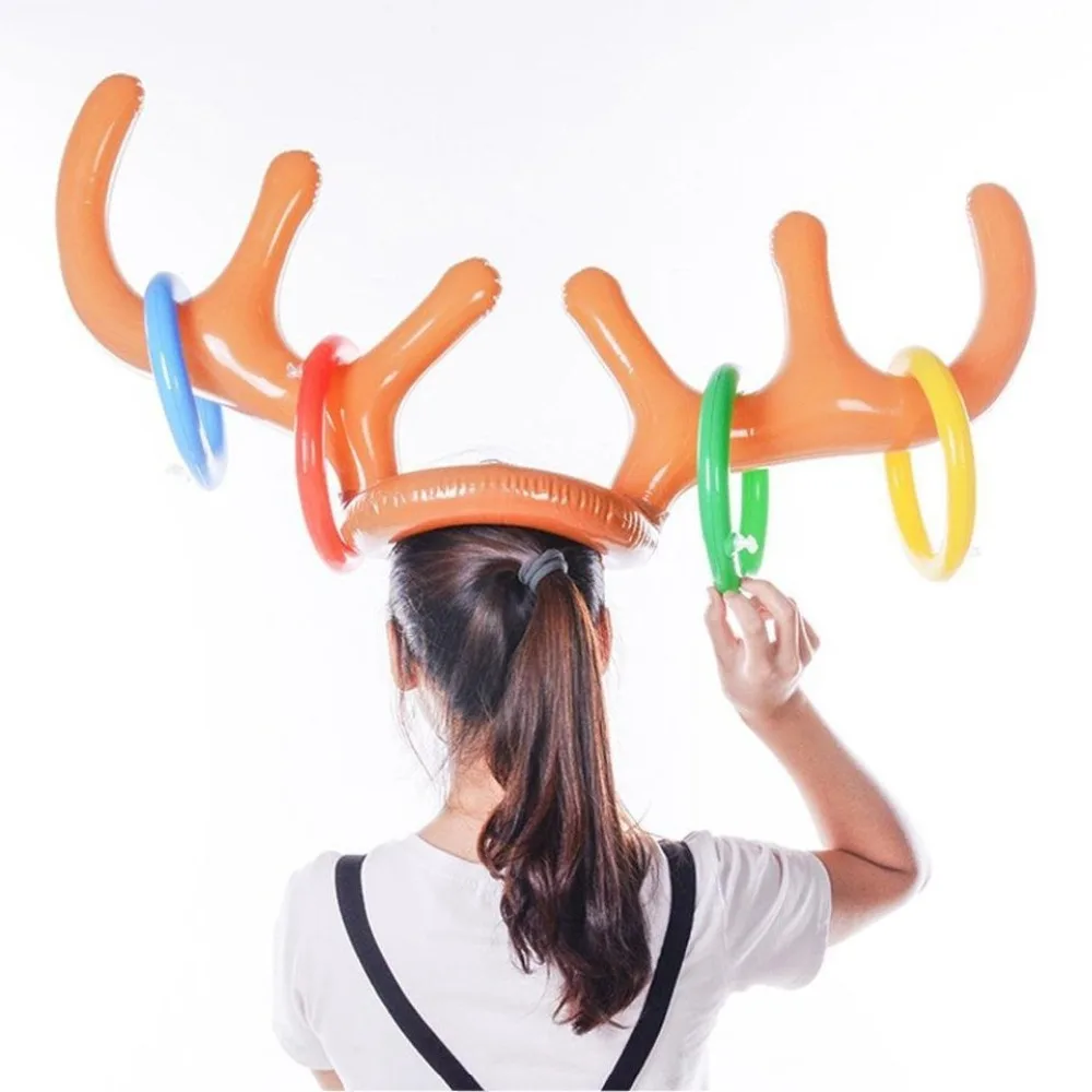 

50pcs Christmas Toy Children Kids Inflatable Santa Funny Reindeer Antler Hat Ring Toss Christmas Holiday Party Game lin4152